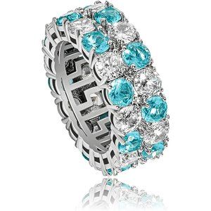 14K Silver / Gold Plated Iced Out Lab Diamond 9mm 2Rows Round Cut  Band …